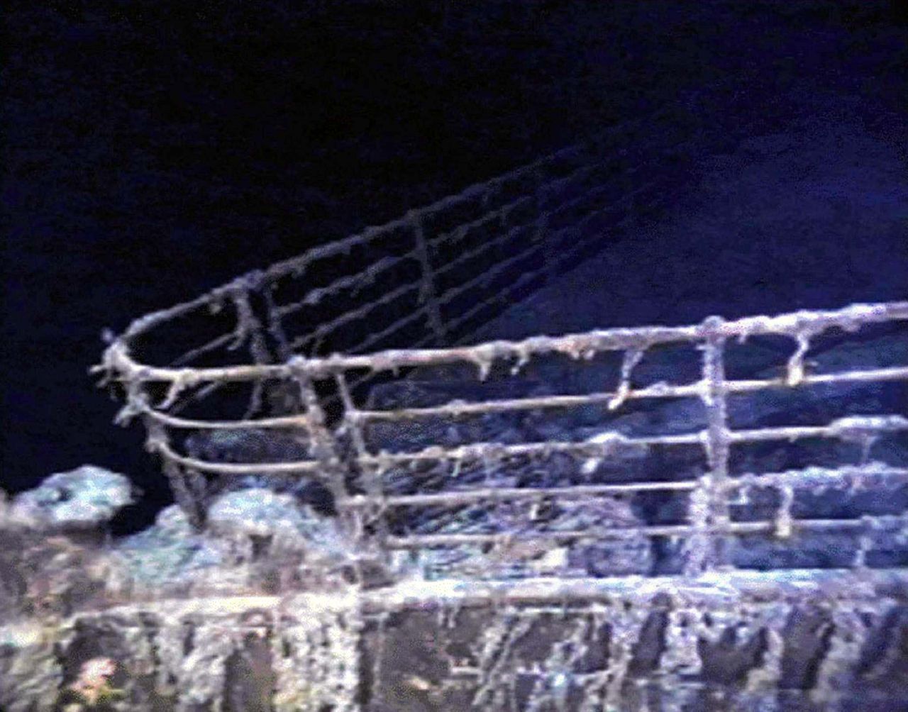 The port bow railing of the RMS Titanic, as pictured during an expedition to the wreck in 1996.