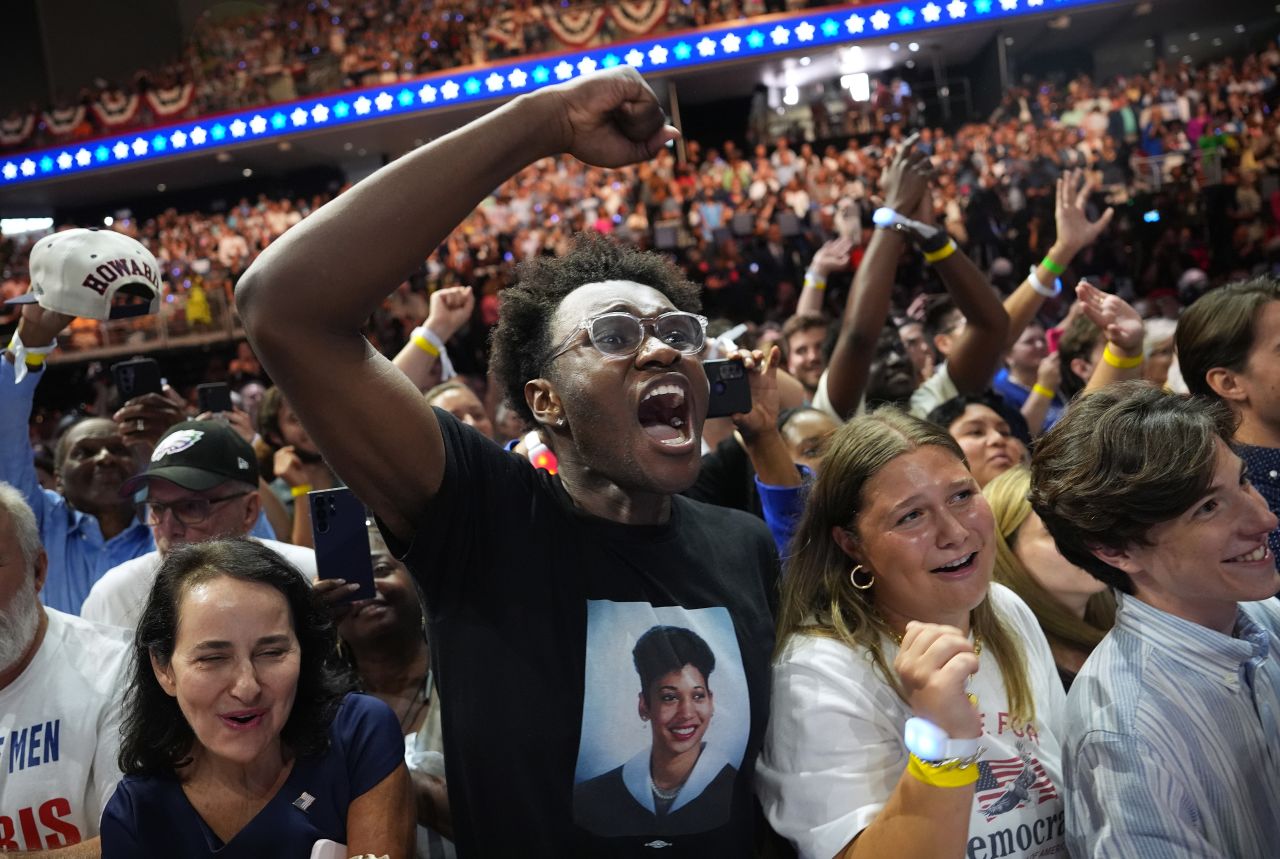 Supporters cheer during the rally, held at Girard College in Philadelphia.