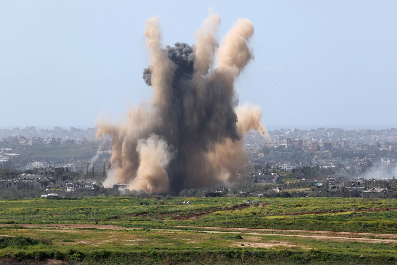 A photo taken from southern Israel shows smoke billowing in Gaza amid Israeli bombardment on March 6.