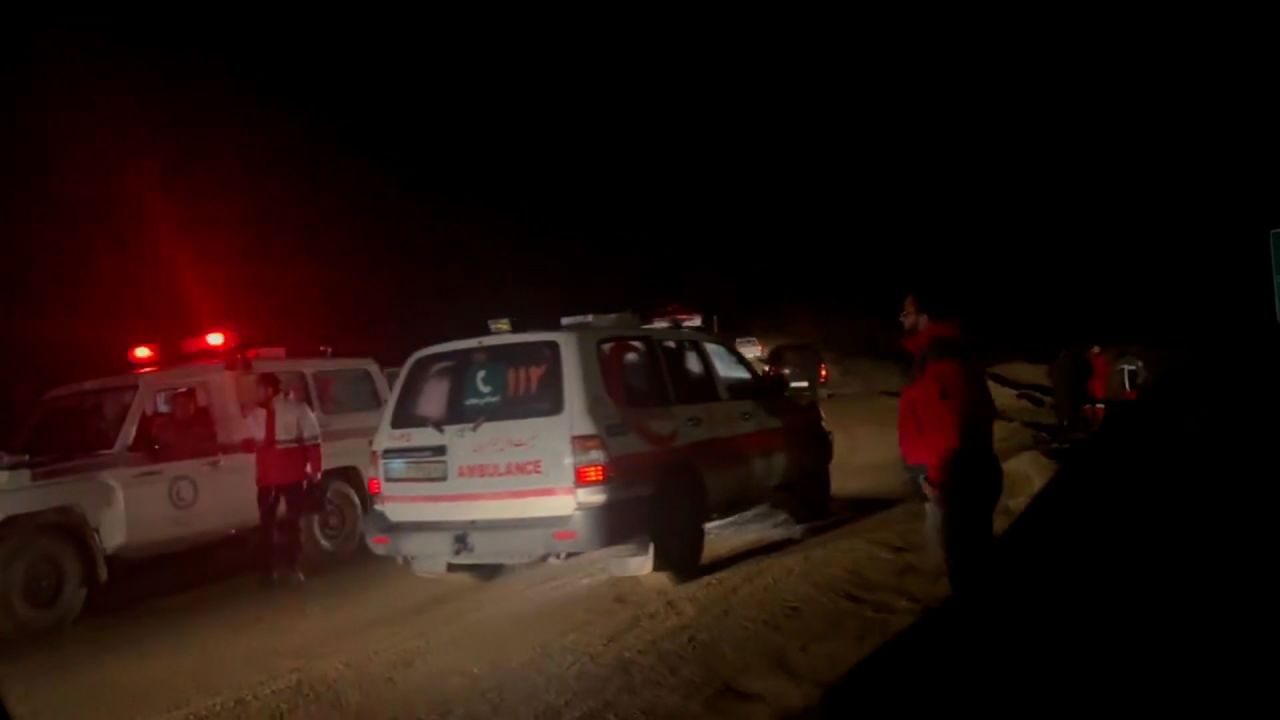 In a still from a video released by Tasnim News, search and rescue teams continue their search in East Azerbaijan, Iran. 