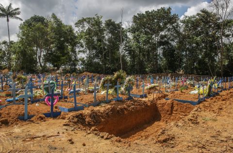 An open mass grave is seen at the Parque Tarumã cemetery on May 27 in Manaus, Brazil. 