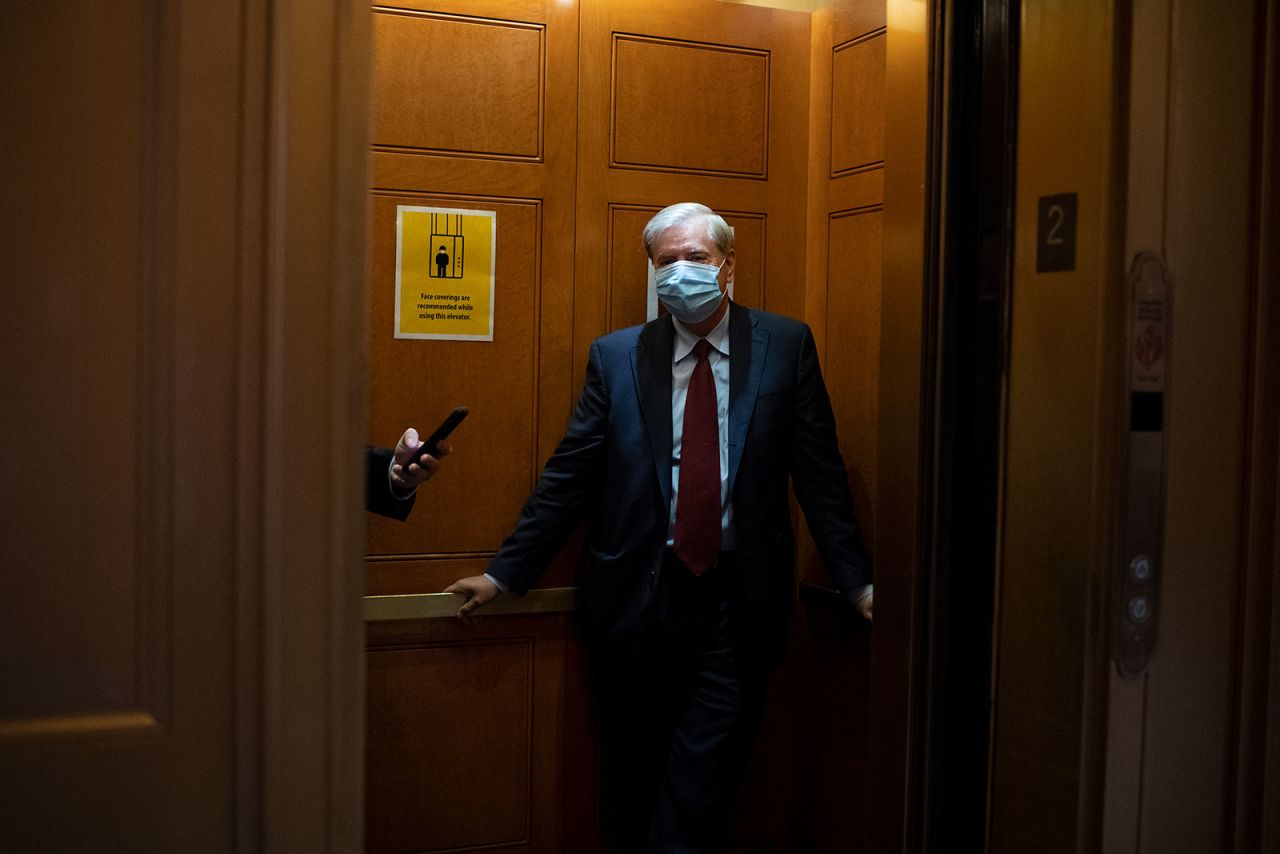 Sen. Linsey Graham departs from the Senate Floor after a vote on Wednesday, September 16.