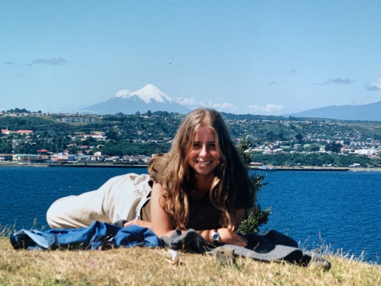 Tracy had the idea to write a note and attach it to the hotel door. Here she is in Chile in February 1997.