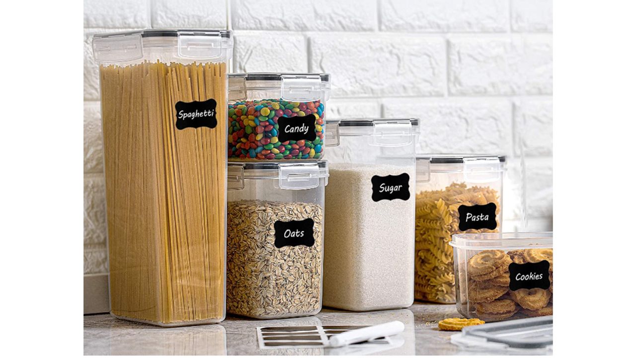 Simply Gourmet Airtight Food Storage Containers - Set of 3 Flour and Sugar  Canisters for Pantry Storage and Organization - Marker & Labels Included
