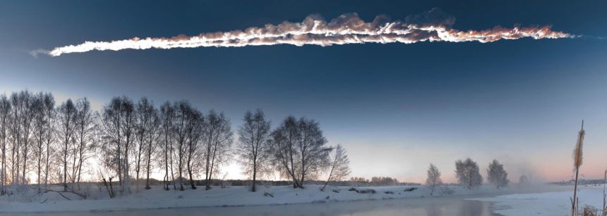 A vapor cloud trail left by the Chelyabinsk asteroid.