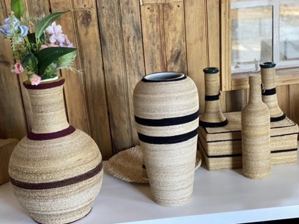 The small amount of waste produced from the process is upcycled into intricate interior decor, such as woven baskets, mats, tables and tapestries – which Cheveux Organique sells.