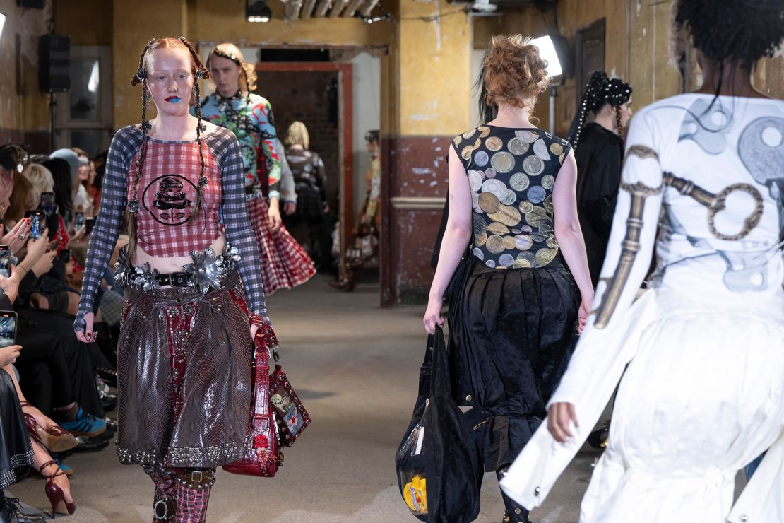 Chopova Lowena, known for their Gen Z reimagining of folklorish kilts, dedicated the new collection to "walloping womanity."