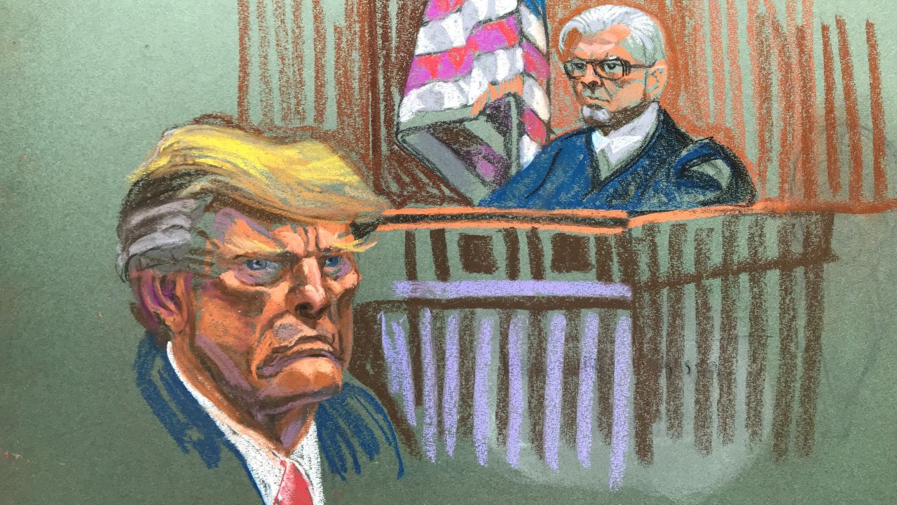 Former U.S. President Donald Trump attends his trial for allegedly covering up hush money payments at Manhattan Criminal Court on May 6, 2024 in New York City. Trump has been charged with 34 counts of falsifying business records, which prosecutors say was an effort to hide a potential sex scandal, both before and after the 2016 presidential election. Trump is the first former U.S. president to face trial on criminal charges.