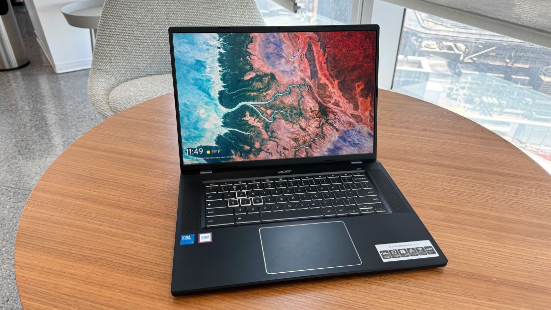 The Acer Chromebook Plus 516GE open to a geographical image on the desktop