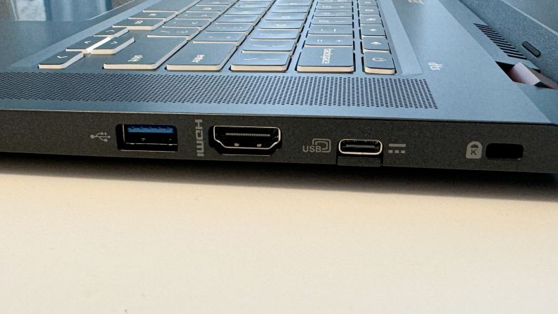 The USB-A, HDMI, and USB-C ports on the side of the Acer Chromebook Plus 516GE