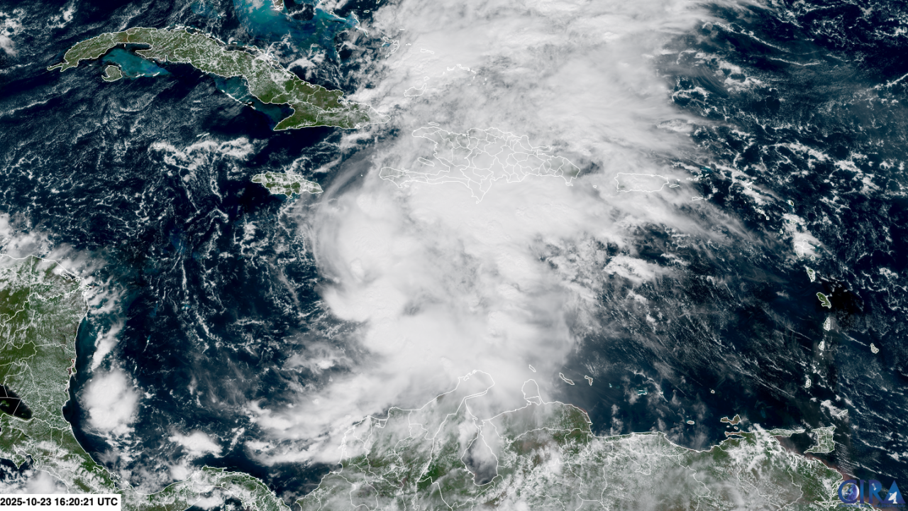 Tropical Storm Melissa crawls in the Caribbean Sea on Thursday.