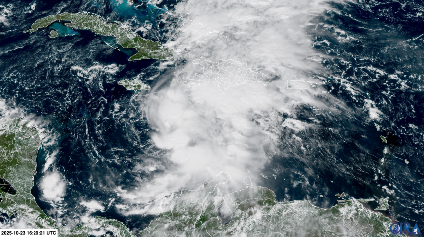Tropical Storm Melissa crawls in the Caribbean Sea on Thursday.