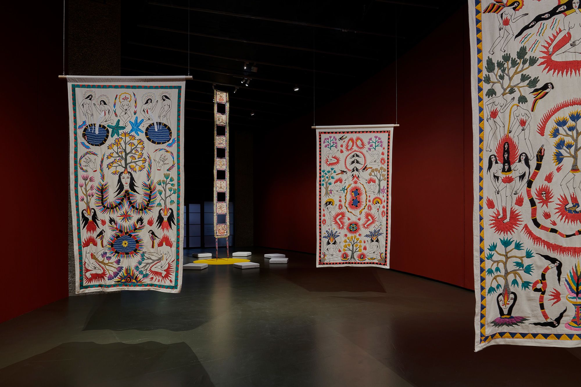 Indonesian artist Citra Sasmita’s large-scale scrolls are a modern reimaging of traditional Balinese Kamasan paintings.