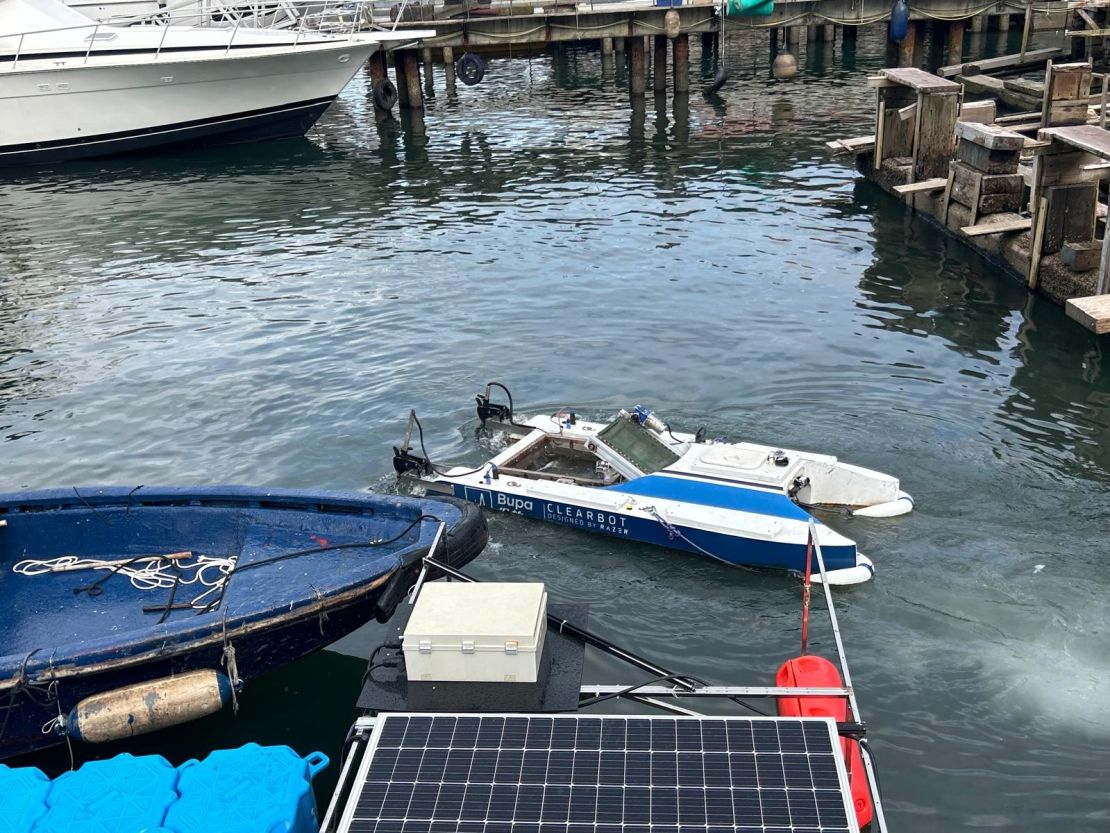 Clearbot’s garbage-collecting boat tidies up a marina in Hong Kong.