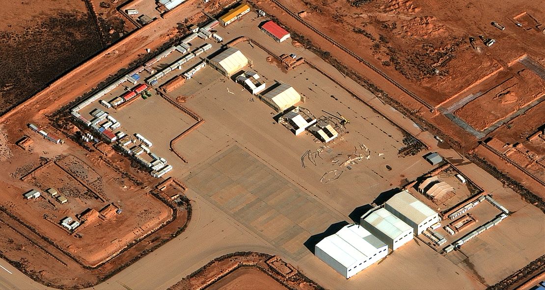 A closer view of the hangars and parking area at al-Khadim on December 28.