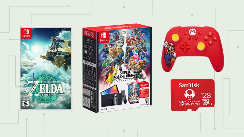 Nintendo Switch OLED White with Super Smash Bros, 128GB Card, and More 