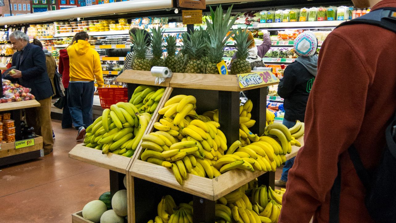 Bananas on a fruit stand in a Philadelphia Trader Joe's in March 2012.
