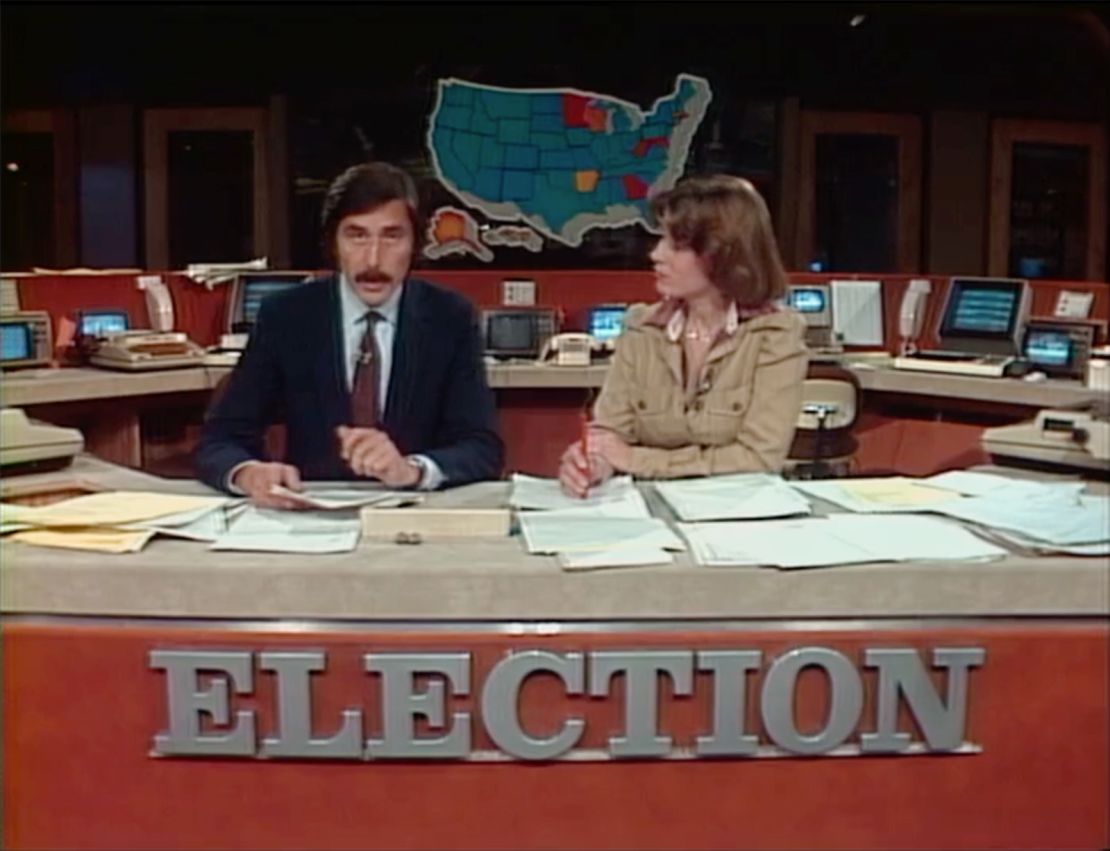 CNN's 1980 election night coverage shows the US map turned almost entirely blue, as Republican Ronald Reagan swept to victory.