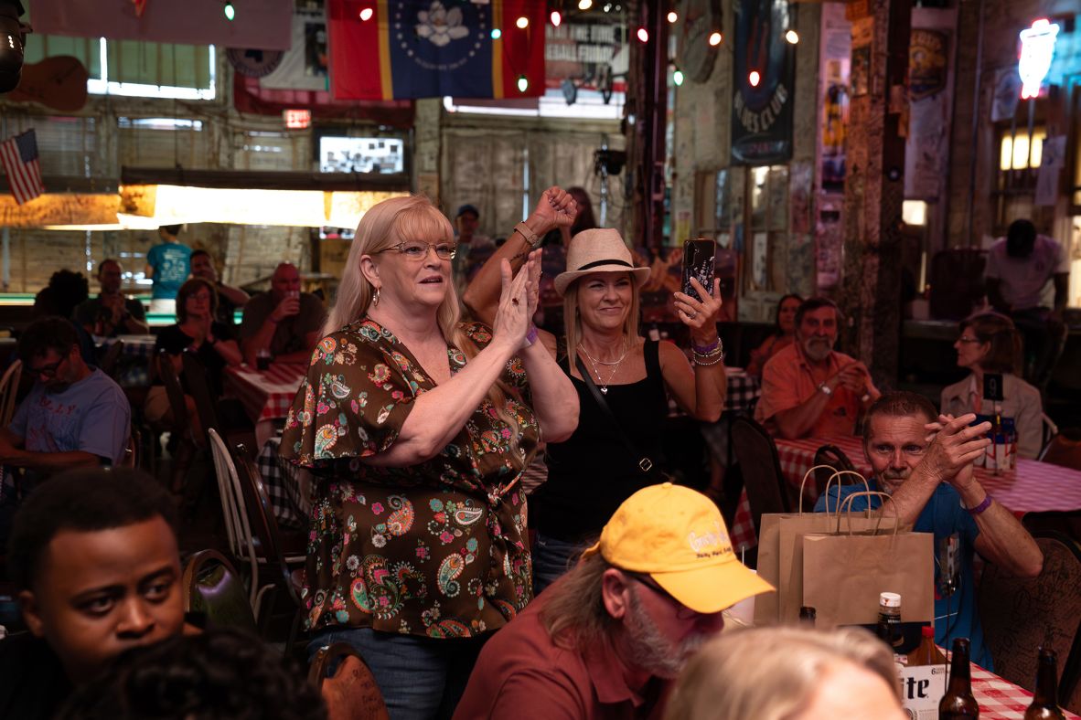 <strong>Live entertainment:</strong> Visitors cheer while listening to Chris Pitts & the Memphis Prime perform at Ground Zero Blues Club on June 6.