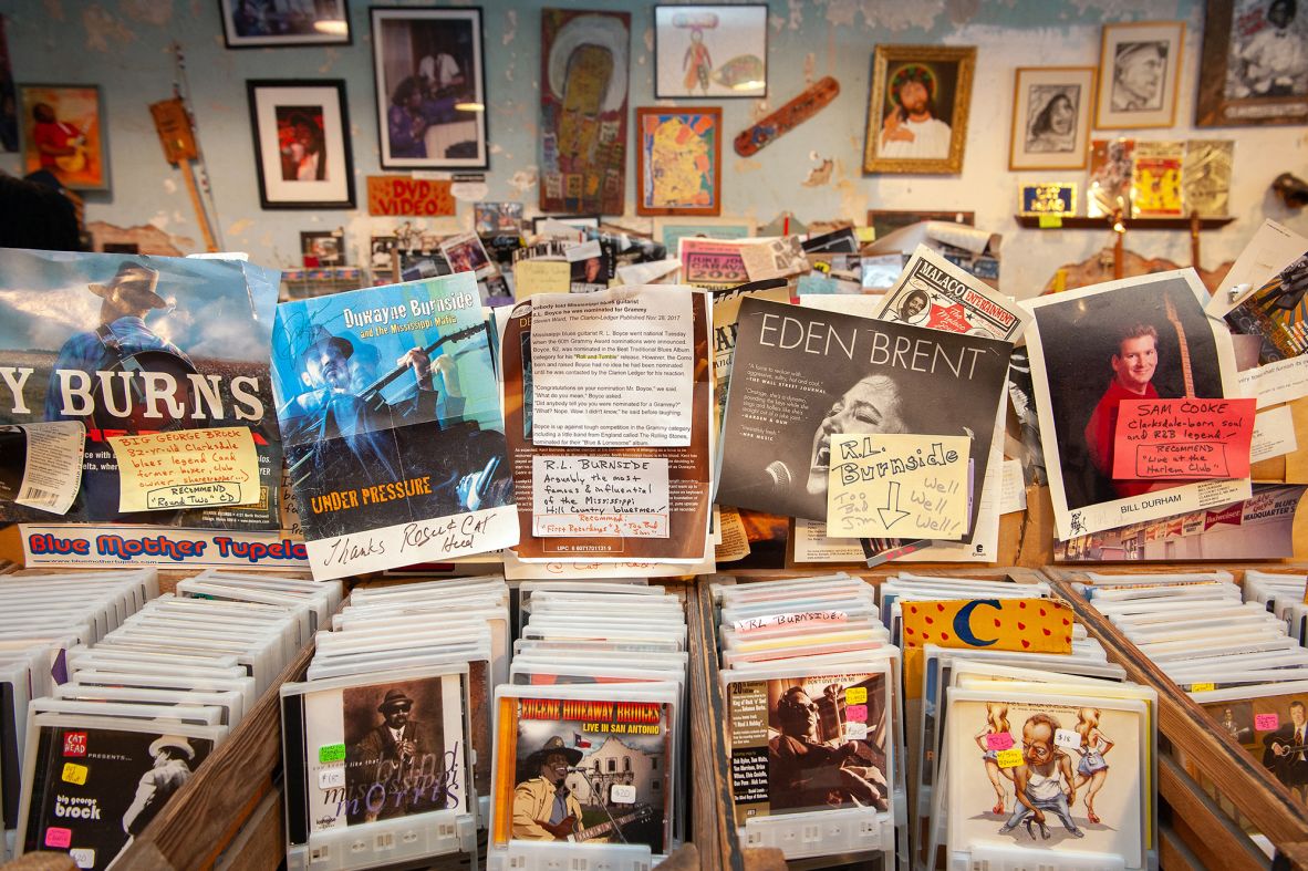 <strong>Music everywhere:</strong> CDs for sale at Cat Head let customers take the blues home with them.