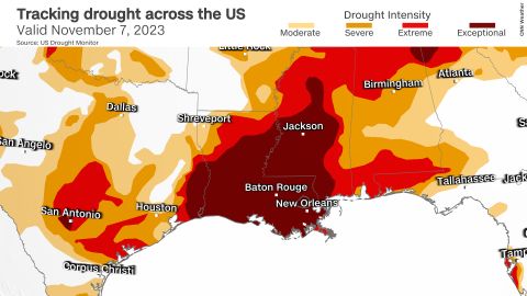 Drought is in place across a large portion of the US Gulf Coast.