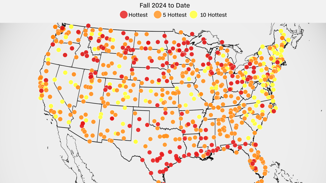 Hundreds of locales are experiencing one of the hottest falls on record. Data valid as of November 18.