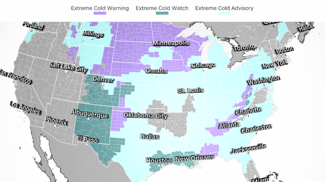 Millions of people across the US are under a cold weather alert ahead of a crippling storm expected to sweep through the South.