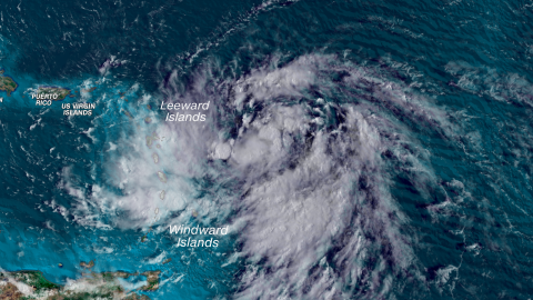 A satellite image of Tropical Storm Ernesto Monday evening.