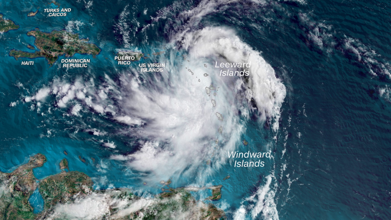 Tropical Storm Ernesto moves through the northeastern Caribbean late Tuesday morning.