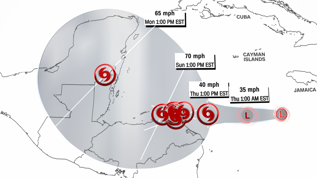 The forecast track for Potential Tropical Cyclone Nineteen as of Wednesday afternoon.