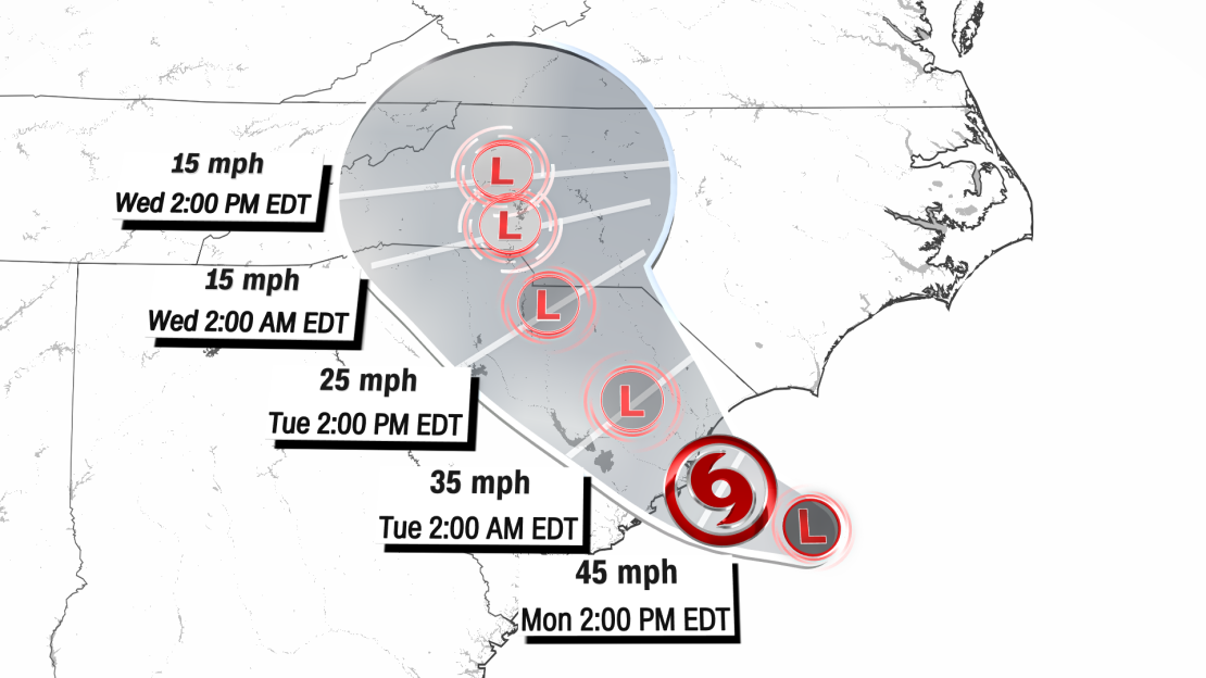 Tropical storm conditions are hitting the Carolinas as Helene threatens