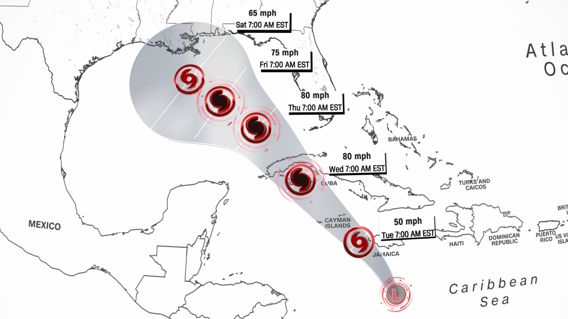 Track of Tropical Depression 18 on Monday morning.