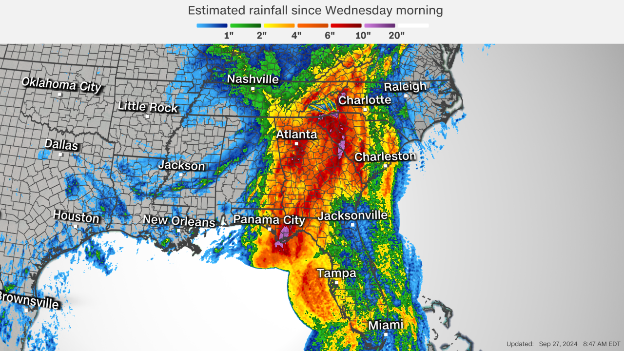 Radar-estimated precipitation totals from Wednesday morning into Friday morning.