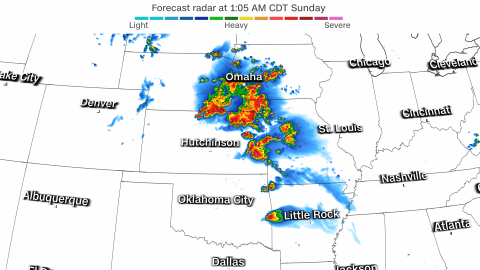 A forecast model shows one way severe thunderstorms could develop Saturday night.