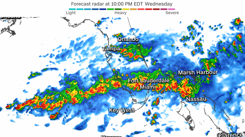 A forecast model shows one way drenching storms may develop Wednesday night.