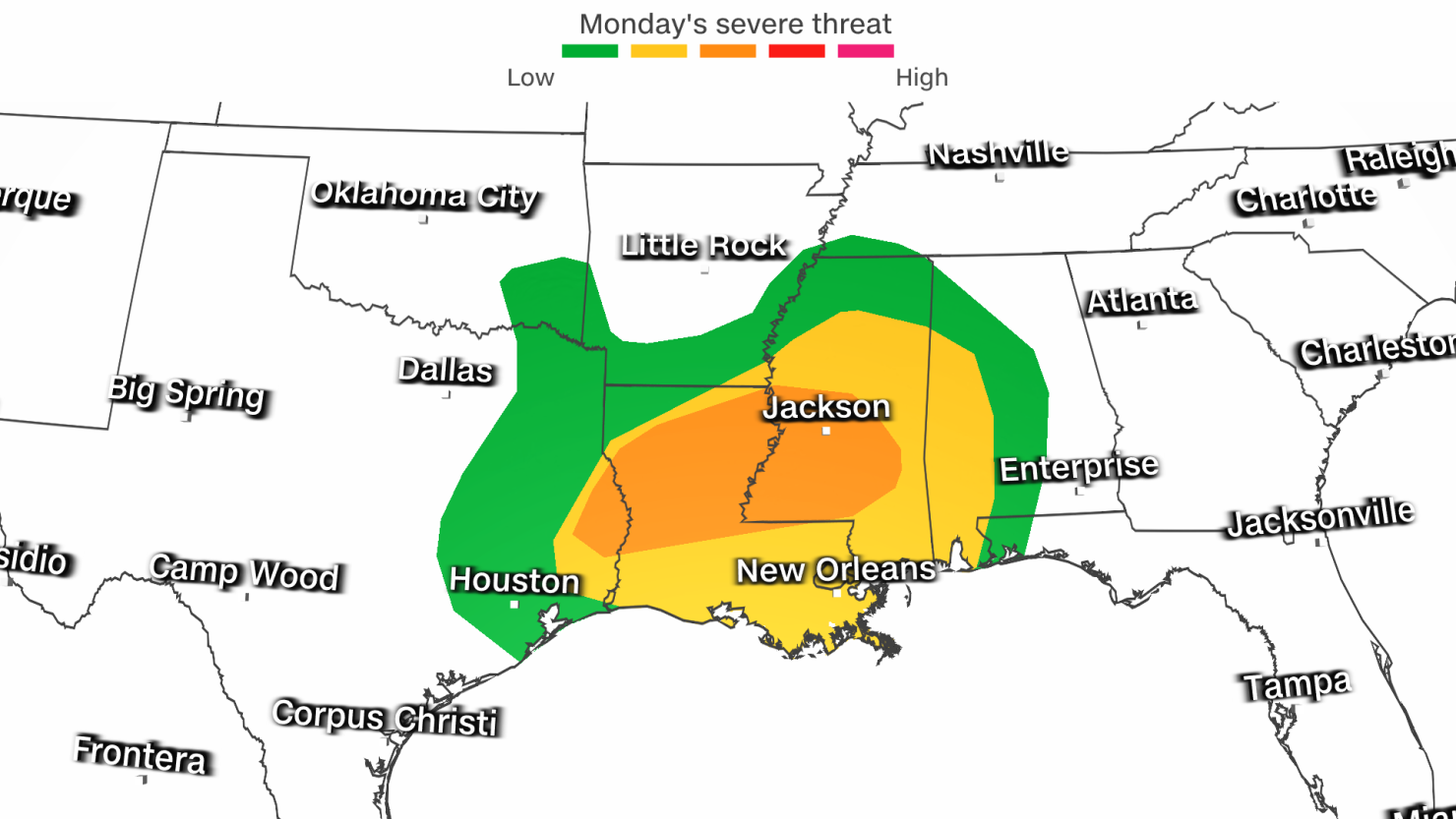 Severe thunderstorms will continue to develop on Monday.