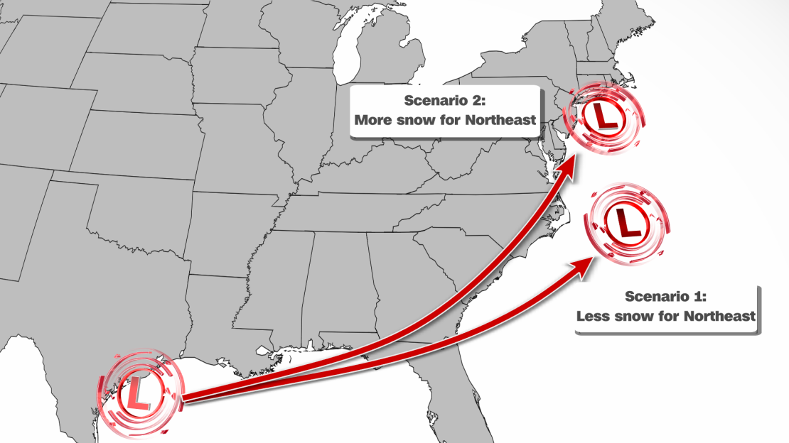 The track of a winter storm later this week will determine which parts of the East experience snow and other wintry weather.