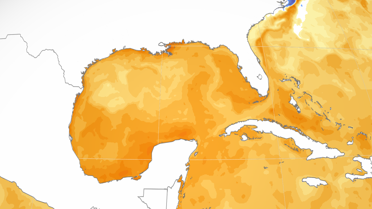 Sea surface temperatures were abnormally warm as Helene crossed from the Caribbean Sea to the Gulf of Mexico Tuesday into Wednesday, allowing the system to rapidly intensify. The darker the orange, the warmer the water is than normal.