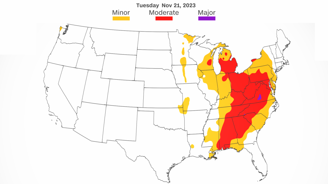 Much of the eastern half of the US is facing possible severe weather and travel delays.