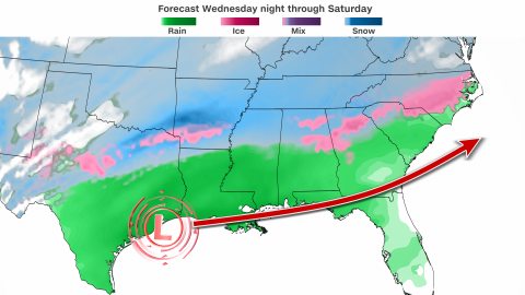 A winter storm will bring snow, ice and rain to nearly 1,400 miles of the South this week.