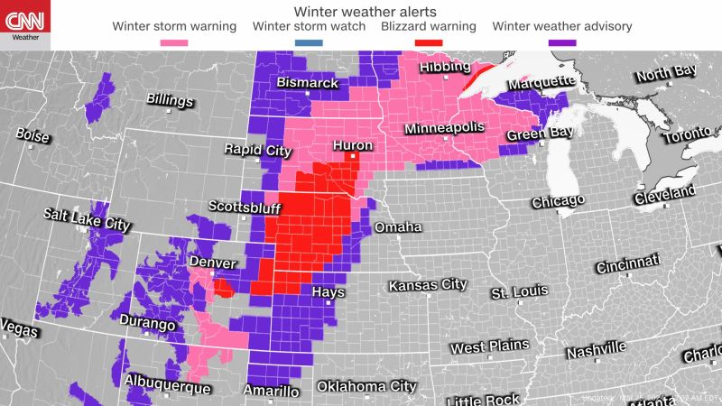 Снежната буря в равнините и Средния запад води до условия за силен сняг и виелица