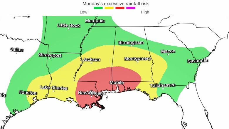 Heavy rains are forecast across the South Monday.