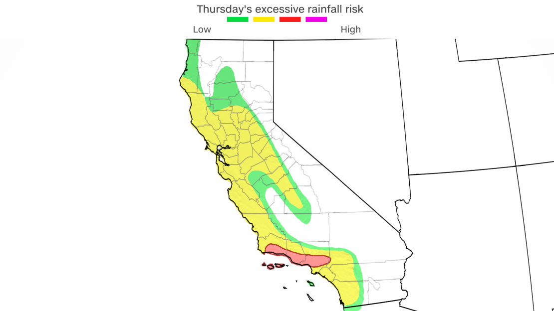 Flooding rainfall is possible in California on Thursday.