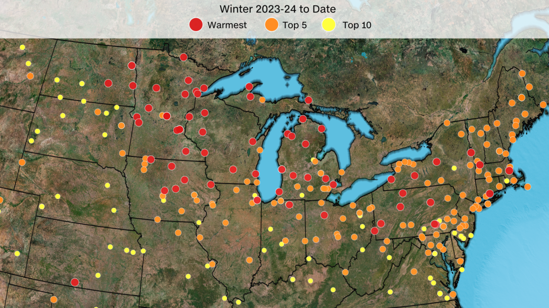 One of the warmest winters on record is ongoing for cities across a large portion of the northern US, according to data from the Southeast Regional Climate Center.