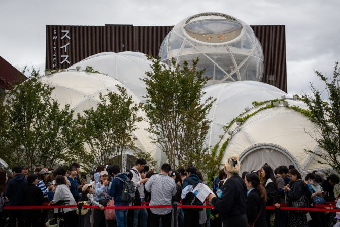 Spheres are a common sight at this year’s expo, and Switzerland’s pavilion uses the shape to create four interconnected bubbles made from a lightweight, transparent membrane that has minimal environmental impact, according to Expo 2025.