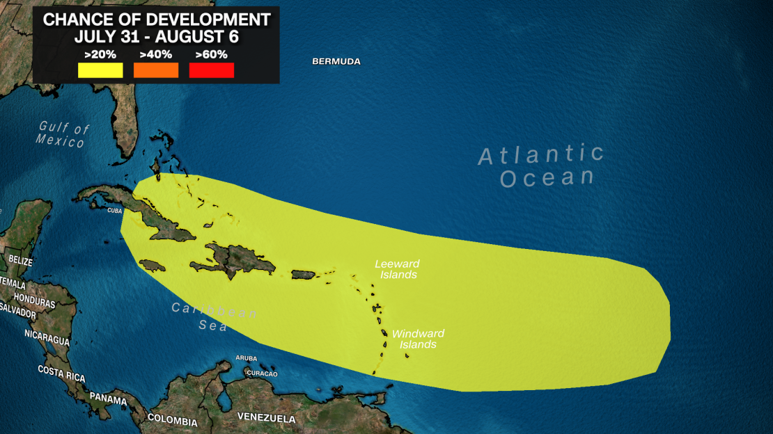 There is at least a 20% chance of tropical development in the Atlantic during late July and early August.