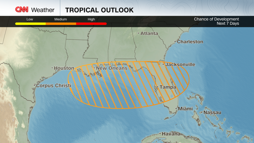 A tropical system could form later this week in the area shaded in orange above.