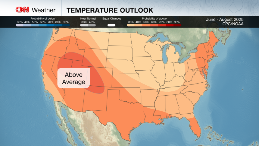 Warmer than normal temperatures are expected for the entire US this summer.