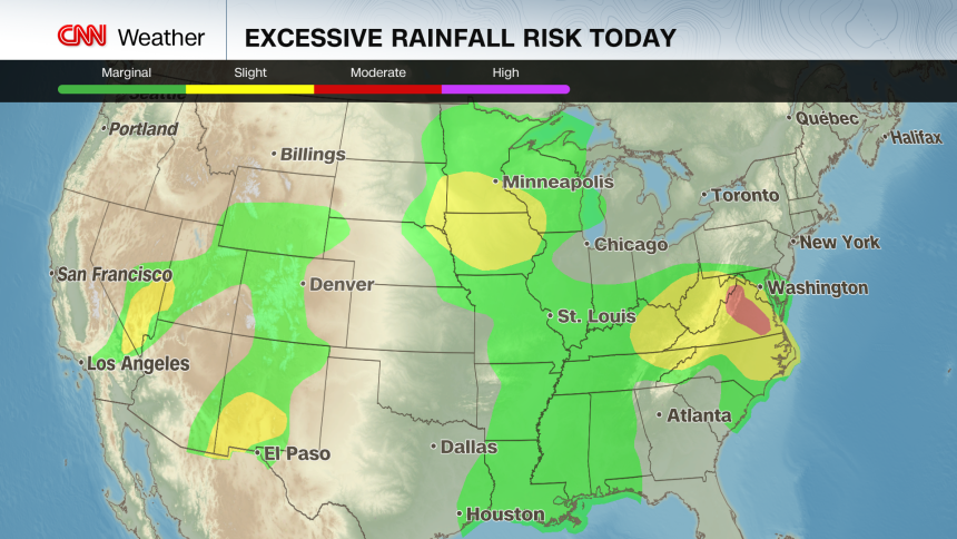 Risks of flooding rain are in place Friday for many portions of the US.