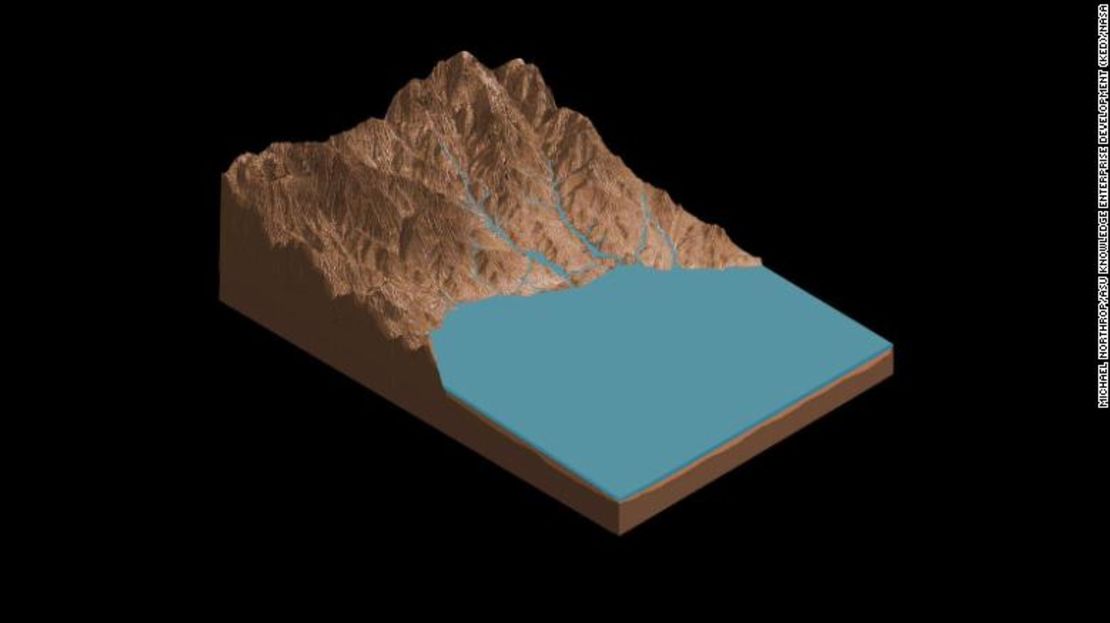 Ilustración del lago de sal del Crater Gale.